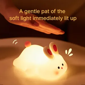 Mini güzel şarj edilebilir led yumuşak dokunmatik silikon gece lambası çocuklar için bunny lamba ışığı up silikon hayvan gece lambası
