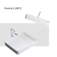 Évier de comptoir en céramique blanche, style C, 500x400mm, lavabo carré pour projet de décoration de salle de bain d'hôtel