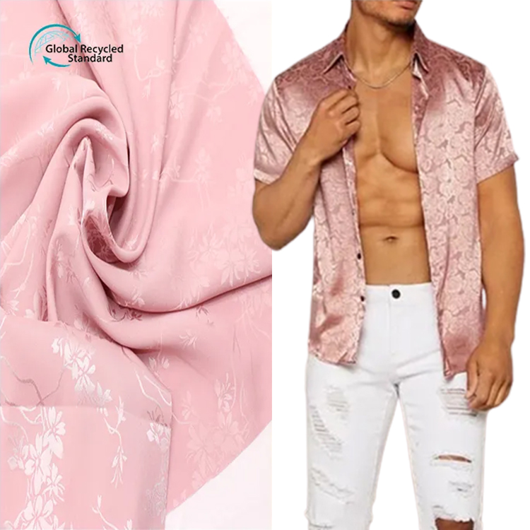 Eco-friendly Men's Summer Short Sleeve Fabric Satin Shirt Fabric Recycled Polyester Printed Satin Fabric