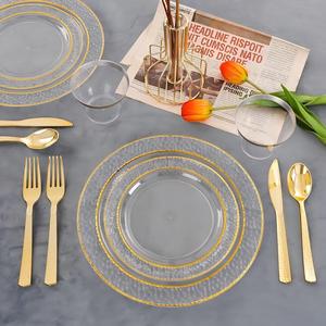Platos <span class=keywords><strong>de</strong></span> plástico Premium Xueli con bordes dorados y plateados, vajilla duradera elegante para uso doméstico y hospitalario - Product Image 3