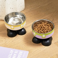 Gamelle antidérapante pour chat, design pantalon mignon, protection du cou, gamelle surélevée en acier inoxydable pour animaux de compagnie