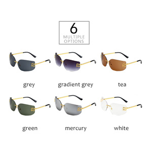 Lunettes de soleil carrées sans monture haut de gamme de marque de luxe pour unisexe, monture métallique rétro, UV400, légères et colorées - Product Image 3