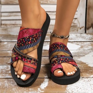 Women Boho Printed <b>Slide</b> Sandals Toe Loop Cross Strap Soft EVA Sole Open Toe Summer Beach Ladies Slippers Wholesale - Product Image 1