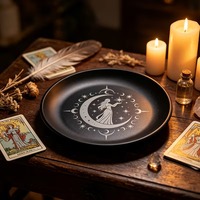 Plateau d'autel Wicca en forme de croissant de lune, en métal mat, rond, pour bougies rituelles, méditation, présentoir de cristaux, brûleur d'encens