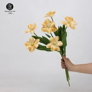 Vendita diretta in fabbrica Brownie Tulip 3D PU fiore artificiale a mano materiale per decorazione domestica imitazione pittura a olio Bouquet - Product Image 2