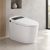 Bidet intelligent sans réservoir avec siège chauffant, cuvette allongée, fixation au sol, écran LED blanc, télécommande incluse