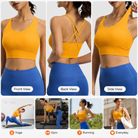 Soutien-gorge de sport côtelé pour femme avec logo personnalisé, coussinets fixes, bretelles croisées au dos, maintien élevé, idéal pour le yoga et l'entraînement, coupe courte