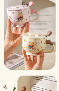 High Value Cartoon Ceramic <b>Mug</b> with Lid Cute Student Couple and Girl Souvenir Coffee Cup Dinnerware <b>Sets</b> - Product Image 6