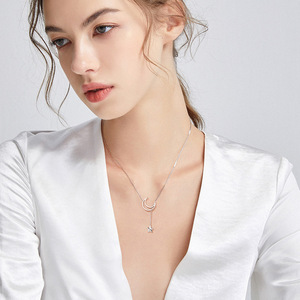 Moonlit Shooting Star Necklace Stainless Steel Moon Pendant Clavicle Chain For Women Gift Autumn Winter Jewelry - Product Image 3
