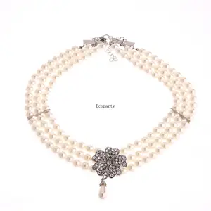 ECOPARTY Wedding Pearl Necklace Silver White Pearls Bridal Jewelry Sets Layered Choker Necklaces Wedding Jewelry for Women