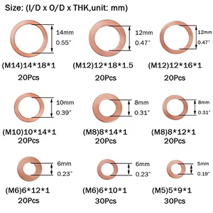 ชุดแหวนซีลทองแดงสำหรับงานหนัก200ชิ้น/กล่องมีการจัดเรียงล่วงหน้า M5 M6 M10 M12แตะ M14ระบบชลประทานเครื่องล้างสเปเซอร์ - Product Image 2