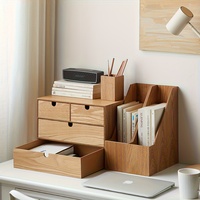 Organisateur de bureau en bambou empilable miniature personnalisé avec boîte de rangement de table à un seul niveau pour le bureau et la vaisselle