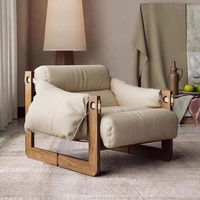 Fauteuil inclinable rétro en bois massif de style antique avec revêtement en cuir jersey pour personne paresseuse et décontractée pour le salon
