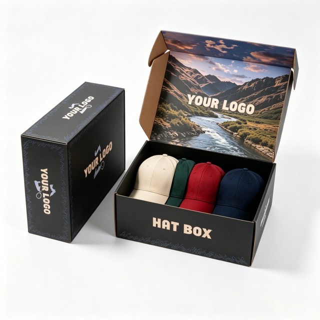 Custom Baseball Cap Mailer Box Corrugated Cardboard Shipping Packaging Box With Logo Printing Foldable Hat Gift Box