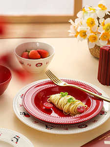 Wholesale China Supplier Red White Color Panda Pattern Stoneware Dinnerware <b>Sets</b> Raised Design Anti-Slip Eco-Friendly Dishwasher - Product Image 4