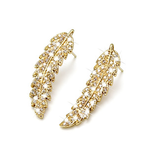 Orecchini a Perno con Cristalli e Piume per Donne, Accessori di Moda Minimalisti ed Eleganti per Uso Quotidiano - Product Image 2