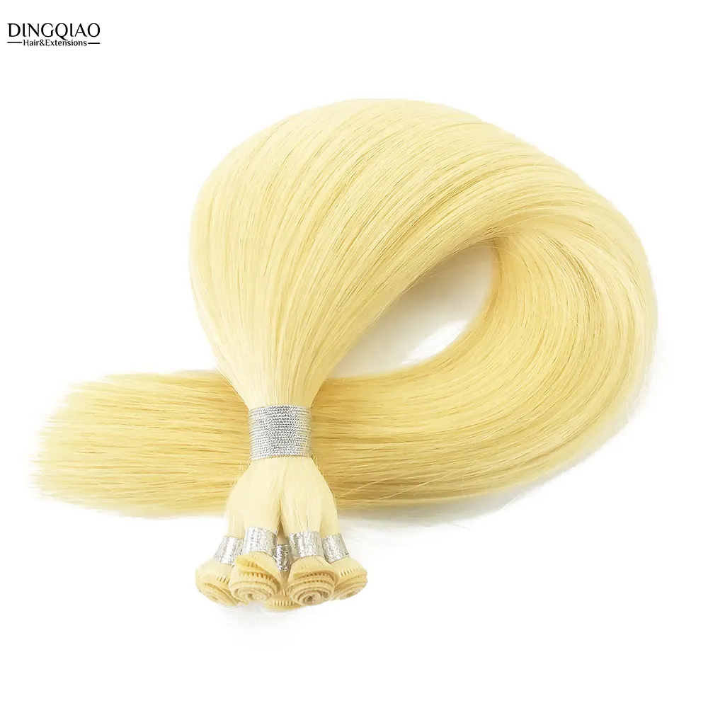 DINGQIAO New Arrival Hand Tied Weft 14"-22" #22 Blonde Cheap Raw Indian Natural 100% Human Remy Hair Extensions