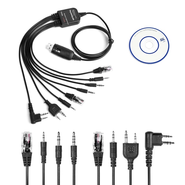 8 in 1 Computer USB Programming Cable Compatible with Moto Walkie Talkie Car for Radio CD Software