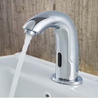 Grifo de Lavabo de Latón Sin Contacto con Sensor, Mezclador de Baño Cromado, Grifo Automático de Montaje en Cubierta, Alimentado por Batería o Enchufe, para Uso en Escuelas y Hoteles