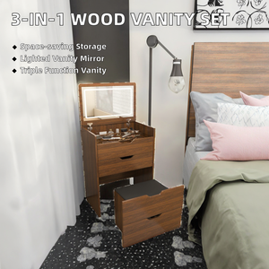 Wholesale Modern Wooden Makeup <b>Vanity</b> Table Set with Flip Top <b>LED</b> <b>Mirror</b> | Hidden Storage Dressing Desk Indian Supplier - Product Image 2