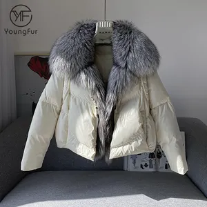 Winter Ladies Fashionable Puffer Down Jackets Women Goose Feather Padding Coats With Silver Fox Fur Collar