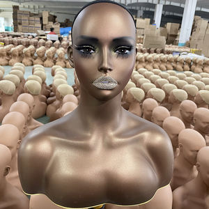 Tête de Mannequin HUAYANG en PVC Noir Glamour, Haute Qualité, Réaliste, <span class=keywords><strong>Femme</strong></span> Afro-Américaine, en Gros, avec Épaules, pour Perruques - Product Image 3