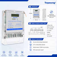 Compteur d'énergie numérique triphasé Tepsung ETB01, classe de précision 1.0, courant maximal 100A, tension nominale 220-240V