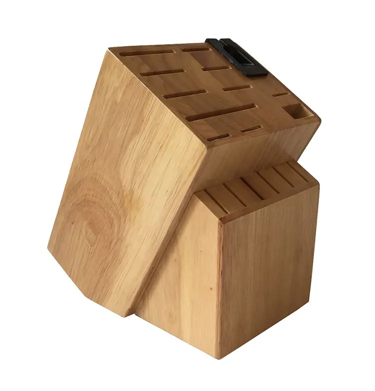 JINYU blok kayu pisau dapur dengan pengasah bawaan dengan 17 Slot blok kayu karet