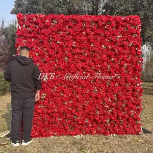 HQ056 Red Rose Custom Wedding Hotel Wall Backdrop Decoration Floral Artificial Flower Simulation Flower Wall Panel