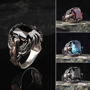 Toptan Lüks Suudi Arabistan Erkek Paslanmaz Çelik Punk Hip Hop Gümüş Kare Taşlı Kristal Değerli Taş Takı Yüzükleri Erkekler İçin - Product Image 2