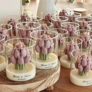 <span class=keywords><strong>Bougie</strong></span> parfumée artisanale en cire de soja, bouquet de tulipes de luxe, étiquette personnalisée, biologique, non toxique, romantique, dans un bocal en verre, décoration d'intérieur, propre - Product Image 2