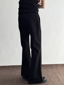 Pantalon décontracté haut de gamme toutes saisons pour hommes et femmes, noir, coupe évasée, taille mi-haute, braguette zippée plate, design ample amincissant - Product Image 4