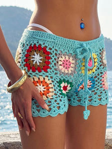 Shorts <span class=keywords><strong>de</strong></span> plage en crochet carré pour <span class=keywords><strong>femme</strong></span>, style grand-mère, avec ceinture intégrée, respirants, résistants aux UV, motif floral - Product Image 4