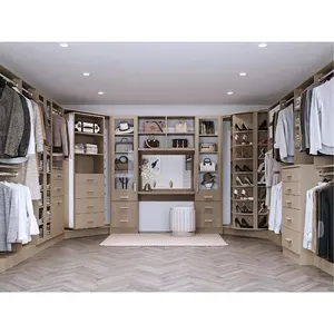 Armoires de chambre à coucher modernes de luxe sur mesure avec porte en verre et rangement avec poignée - Product Image 4