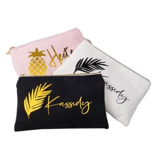 High Quality Custom Logo Pouch Luxury Travel Cotton Material Makeup Canvas Cosmetic Bag Make up Bag Travel With Black Zipper - Product Image 6