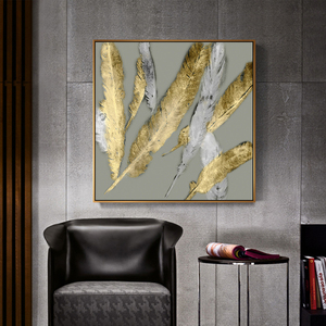 Impression d'art abstrait minimaliste moderne avec plumes, <span class=keywords><strong>aquarelle</strong></span> sur toile, 60x60cm, décoration murale intérieure - Product Image 5
