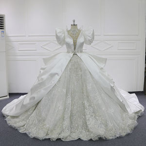 दुल्हन फीता के लिए महिलाओं की शादी की पोशाक, और गर्दन के पट्टियाँ शानदार लंबे पर्दे के साथ पोशाक - Product Image 6