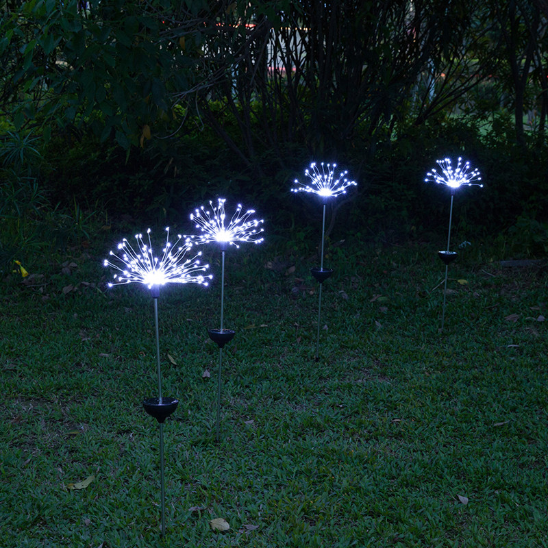yowin Luci Solari per Giardino 2 Pezzi 120 LED Lucine da Esterno Energia Solare Fuochi D'artificio IP65 Impermeabile 8 Modalità Decorative Lampade per Vialetto Prato Aiuola Feste - Bianco Caldo