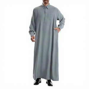 Túnica Islámica para Hombre, Thobe, Cuello Alto, Manga Larga, Largo hasta el Tobillo, Color Sólido, Vestido de Oración para Eid, Uso Diario, Túnica de Verano para Hombre, Ajuste Cómodo - Product Image 1