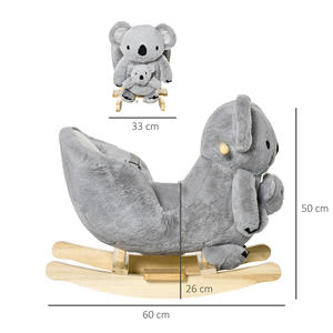Cheval à bascule Koala en peluche HOMCOM avec sons, ceinture de sécurité et base en bois, 60x33x50cm, gris - Product Image 3