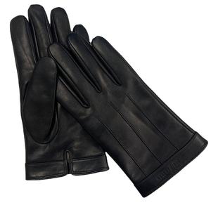 Gants en cuir d'agneau véritable pour homme, doublure en laine d'<span class=keywords><strong>hiver</strong></span>, en cuir de mouton noir, vente en gros, support d'échantillons - Product Image 1