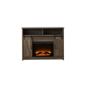 Chimenea Eléctrica con 2 Estantes y Puertas, Roble Rústico, 1500W, 10000-19999 BTU, Montaje en Suelo para el Hogar - Product Image 1