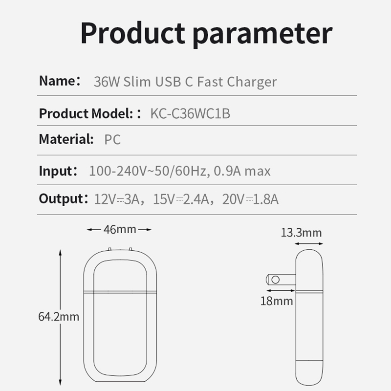 RSH 36W PD Charger Type C Single Port Portable ultra thin Pocket For Ipad watch Charger Type c Fast Charger