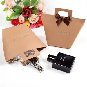 Mini kraft paper cheap folding small gifts bag wedding party white candy jewelry gifts packaging bags with handle