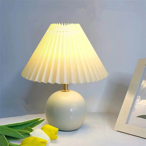 Factory Supplies Bedroom Bedside Ceramic Body Pleated Lampshade Warm Atmosphere Nordic <strong>Ins</strong> Style 3-Color Lighting - Product Image 1