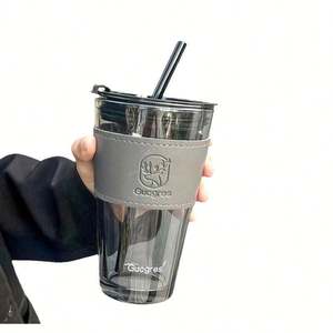 Portable avec paille, tasse à café en verre étanche peut être personnalisé - Product Image 4