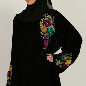 Dubai Winter <strong>Black</strong> 3D Embroidered Abaya Clothing Islamic Clothing Luxury Flower Embroidered and Adorned <strong>Velvet</strong> Enclosed Abaya - Product Image 6