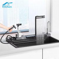 Évier en acier inoxydable noir cuisine fente unique multifonction LED affichage numérique cascade évier de cuisine tasse rondelle
