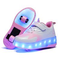 Baskets décontractées à chargement USB pour enfants garçons et filles, patins à roulettes lumineux à LED avec roues clignotantes, tige en cuir verni
