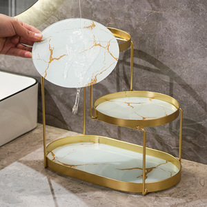 Étagère de salle de bain à 3 niveaux, ronde, dorée, autoportante, organisateur de cosmétiques, présentoir d'angle pour bureau - Product Image 3